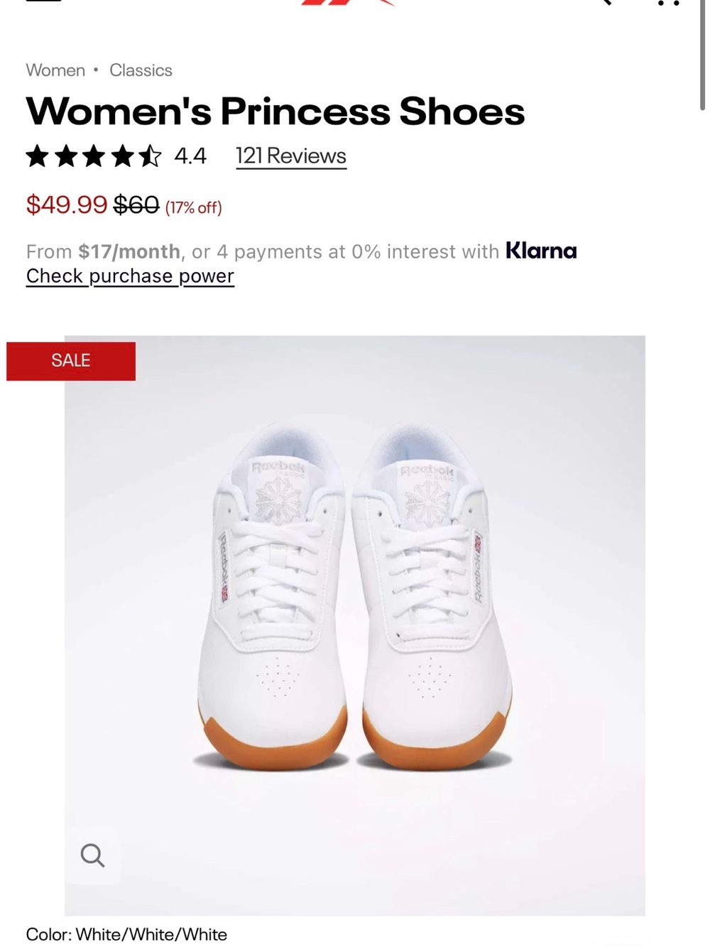 Reebok White Athletic Sneakers with Gum Sole